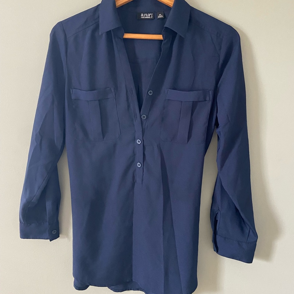 a.n.a Navy Long-Sleeve Button-Front Casual Shirt